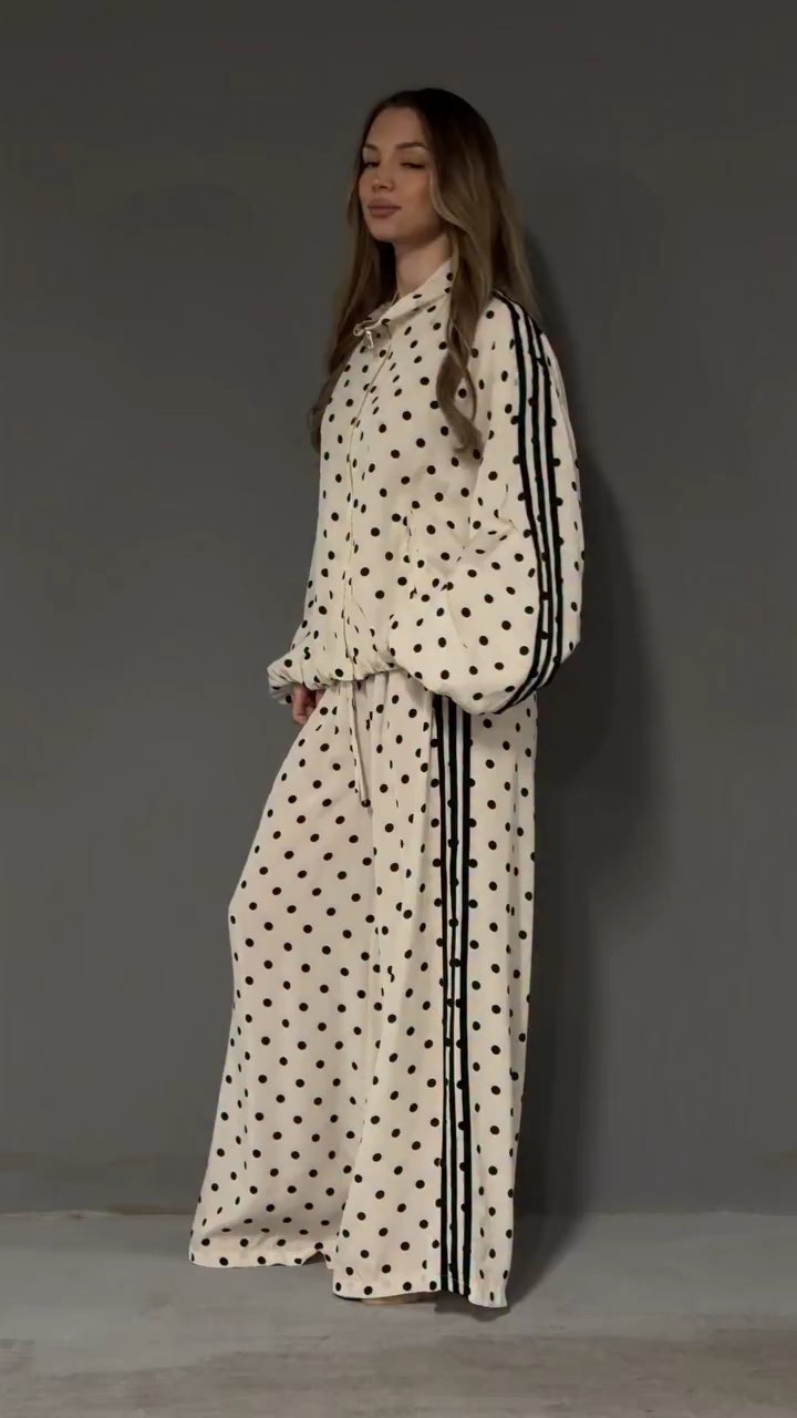 Satin Polka Dots Track Top & Pant Set