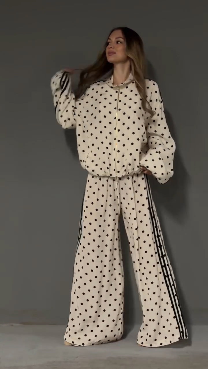 Satin Polka Dots Track Top & Pant Set