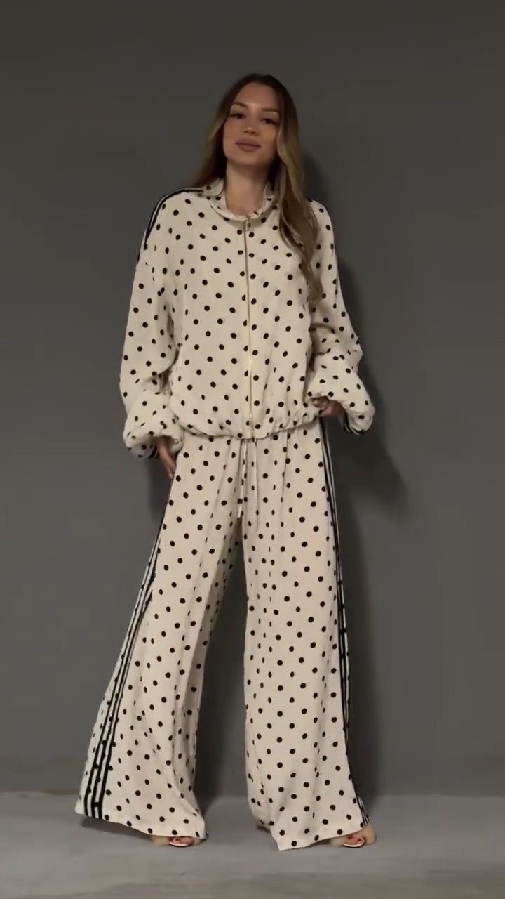 Satin Polka Dots Track Top & Pant Set