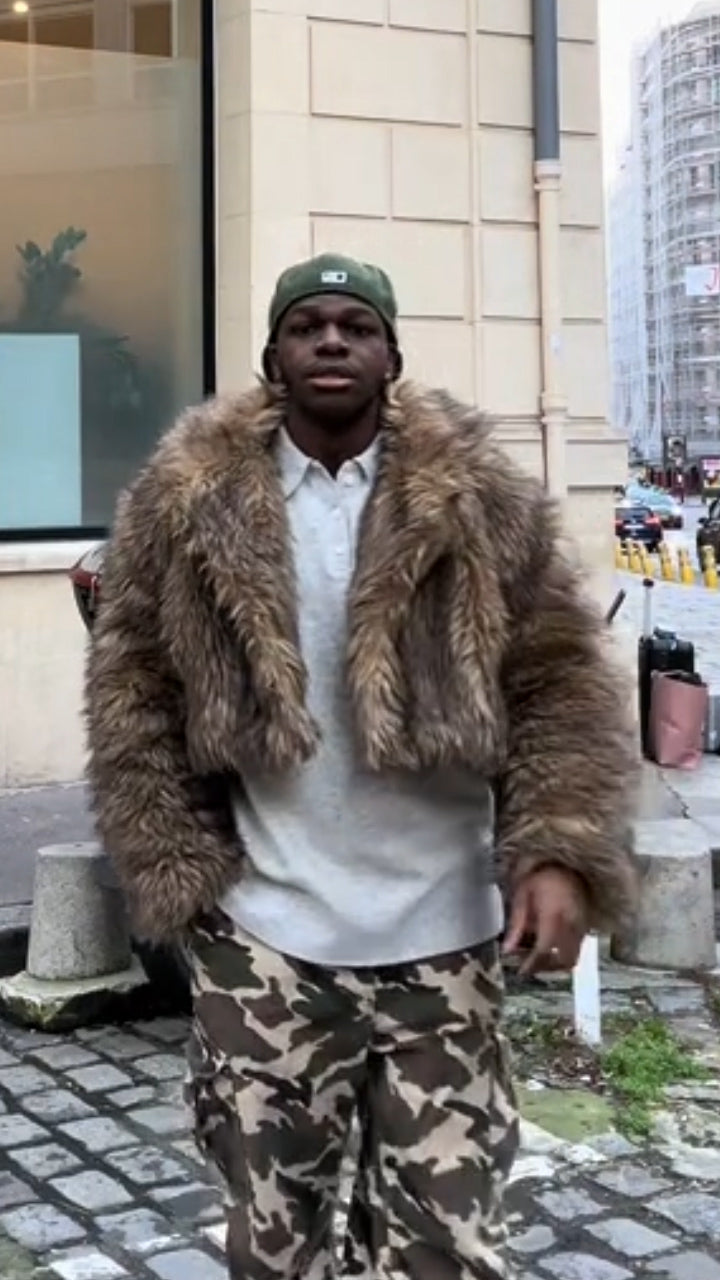 Raccoon fur jacket in brown shades