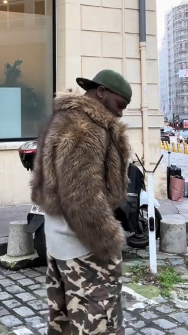 Raccoon fur jacket in brown shades