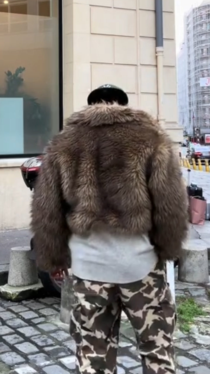 Raccoon fur jacket in brown shades