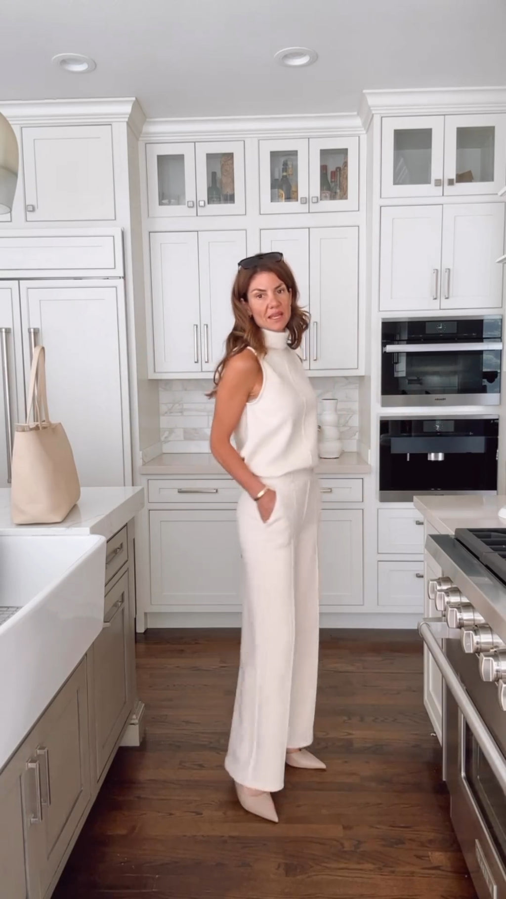 Petal Sleeveless Mock Neck Tank Top &  Wide-Leg Pants SET