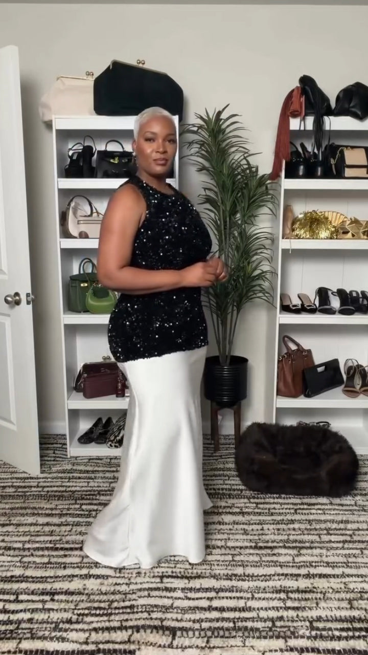 layered bead-embellished mesh and crepe gown