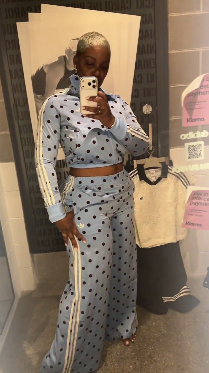 SATIN POLKA DOTS Track Top & Wide Leg Trousers