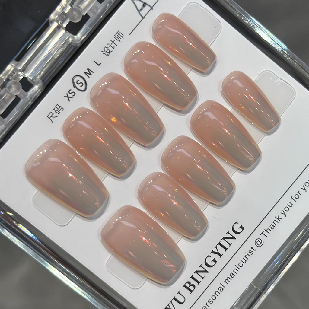 Golden Sunset｜Coffin Pink Nail｜Press On Nails