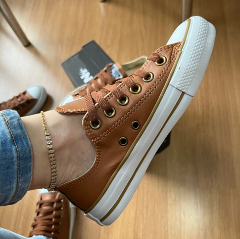 Caramel-Colored Faux Leather Sneakers