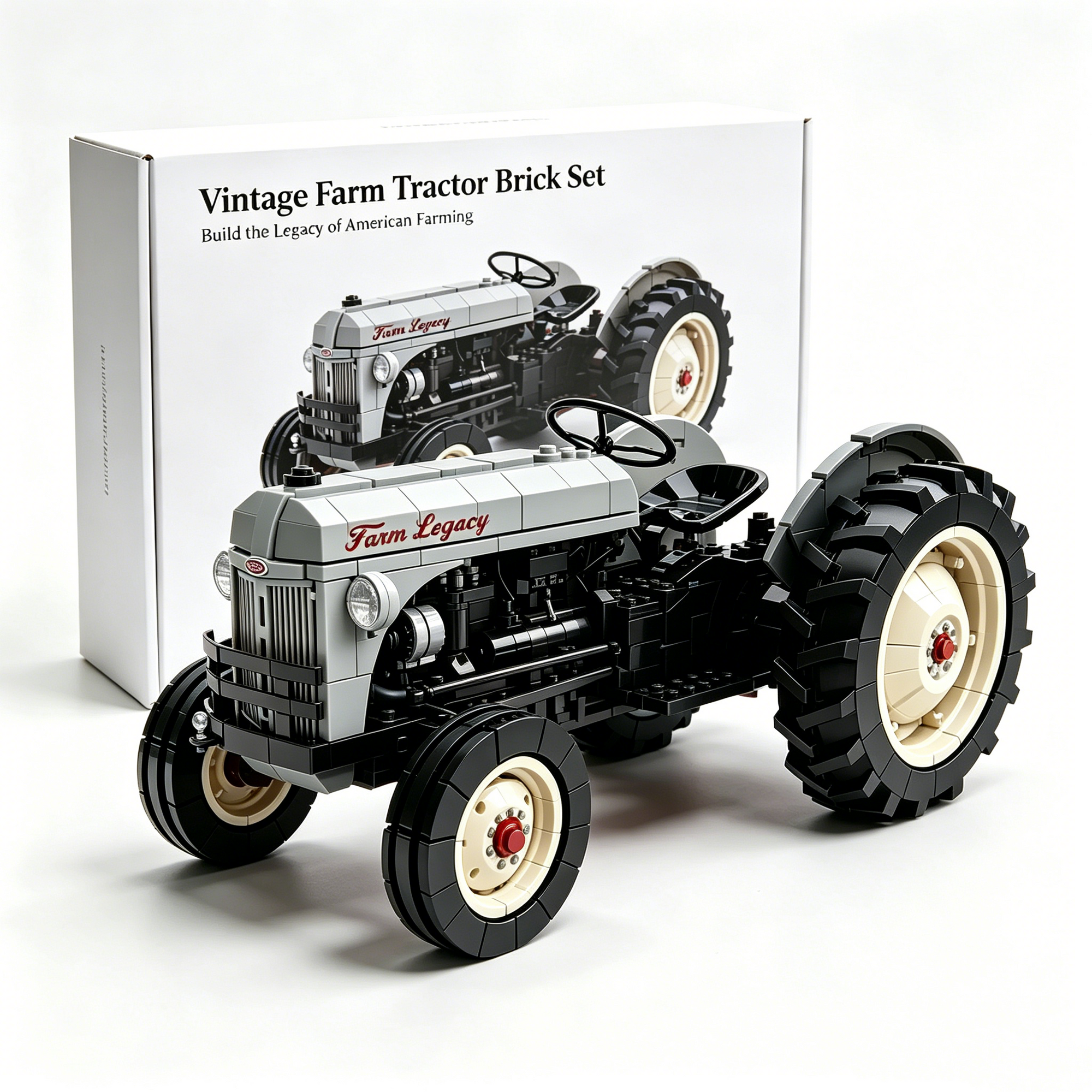 Vintage Farm Tractor Brick Set – 1940s Classic Red & Gray Collector Edition