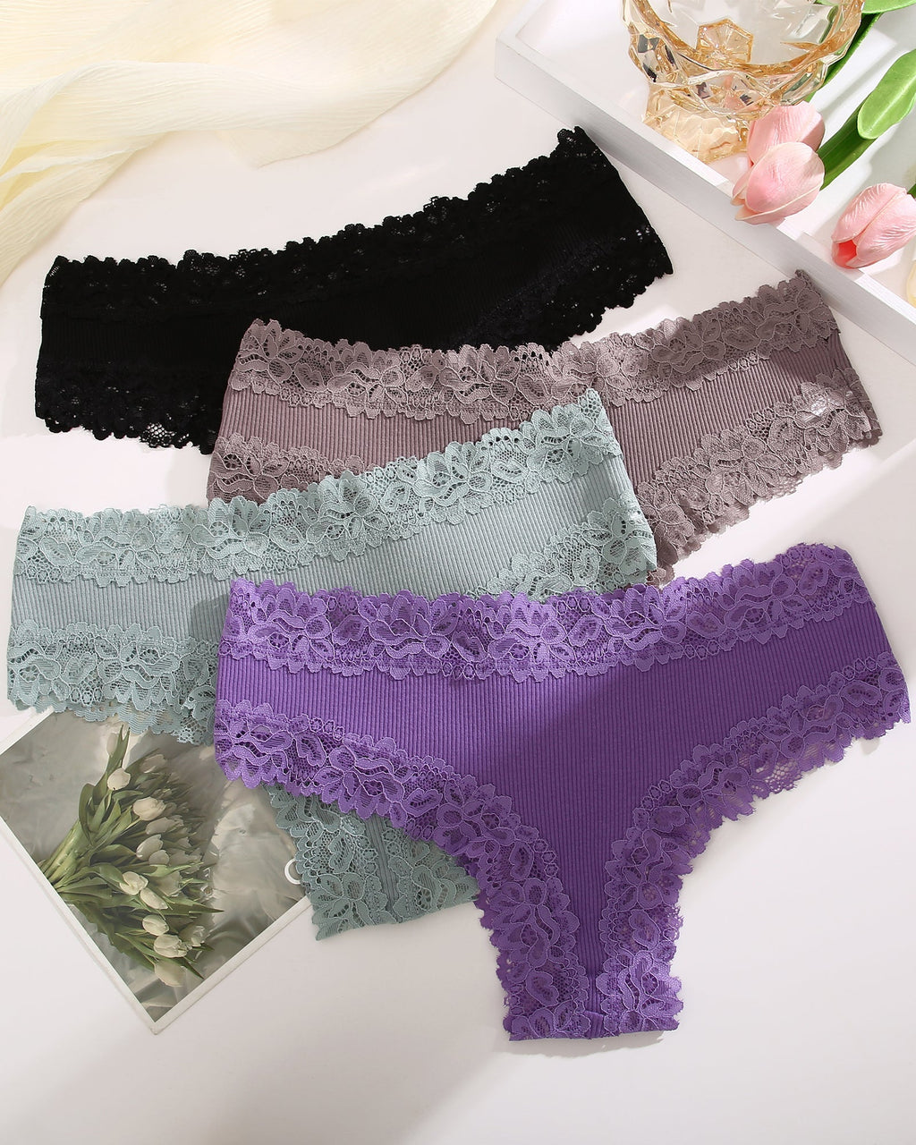6pcs Cotton Underwear Lace