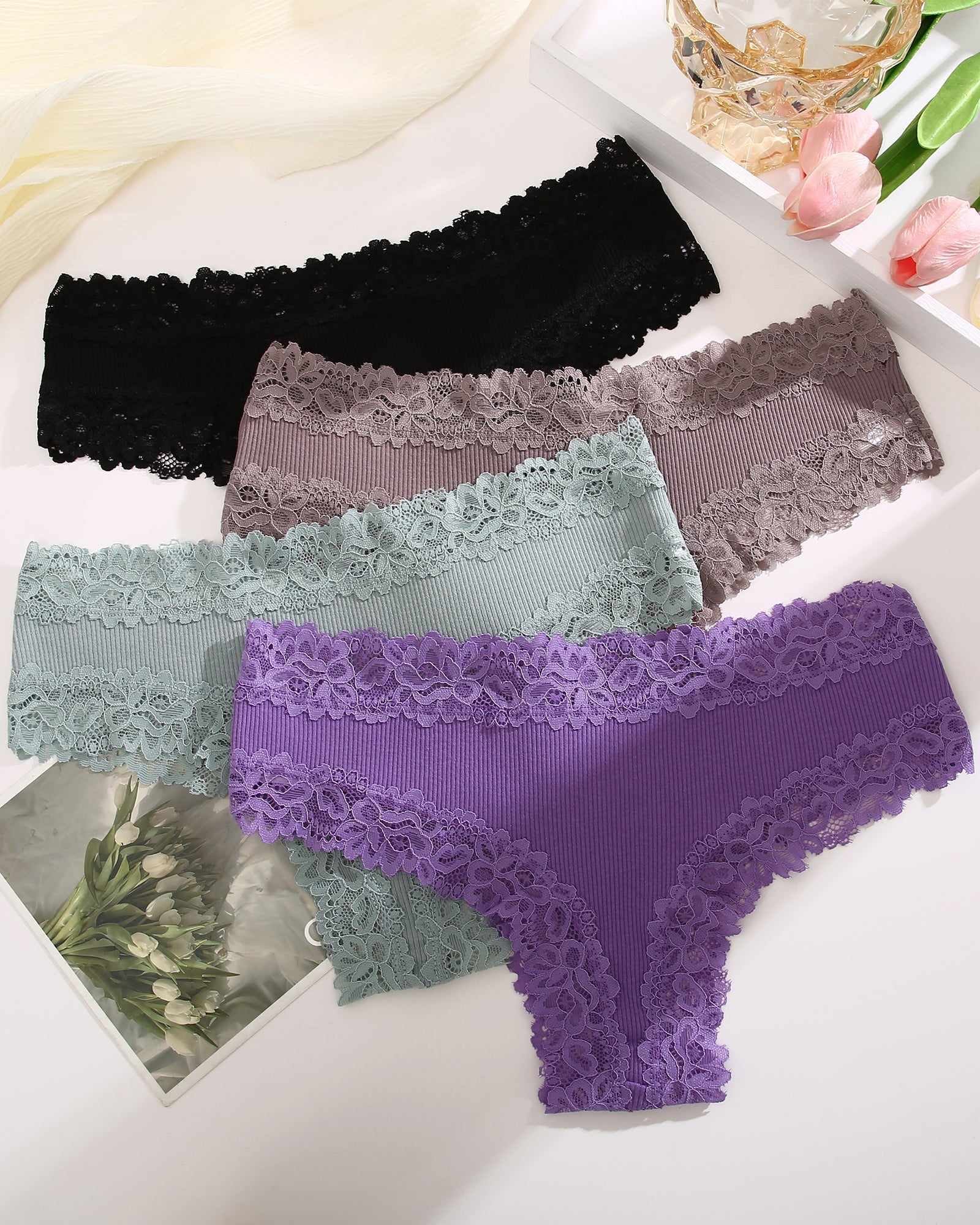 6pcs Cotton Underwear Lace