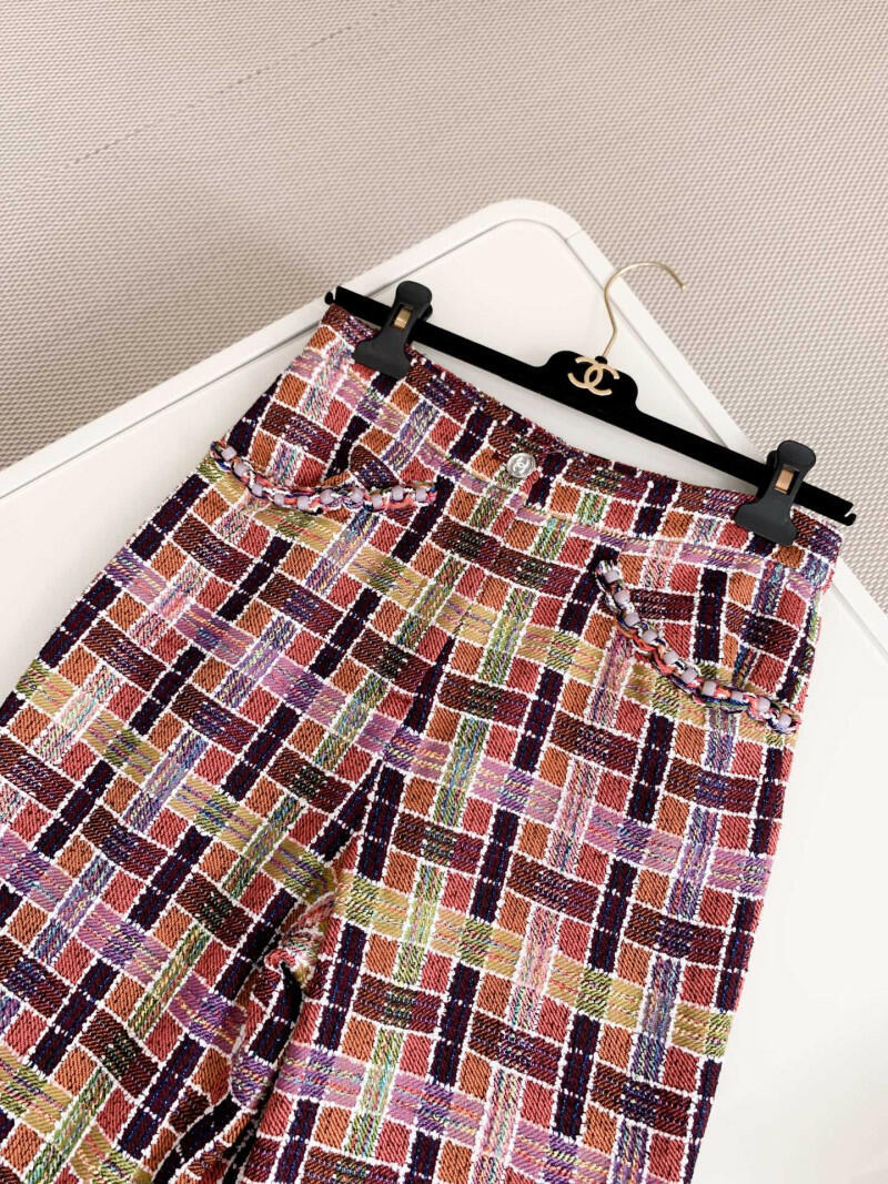 Cotton-blend check tweed high-rise wide-leg pants