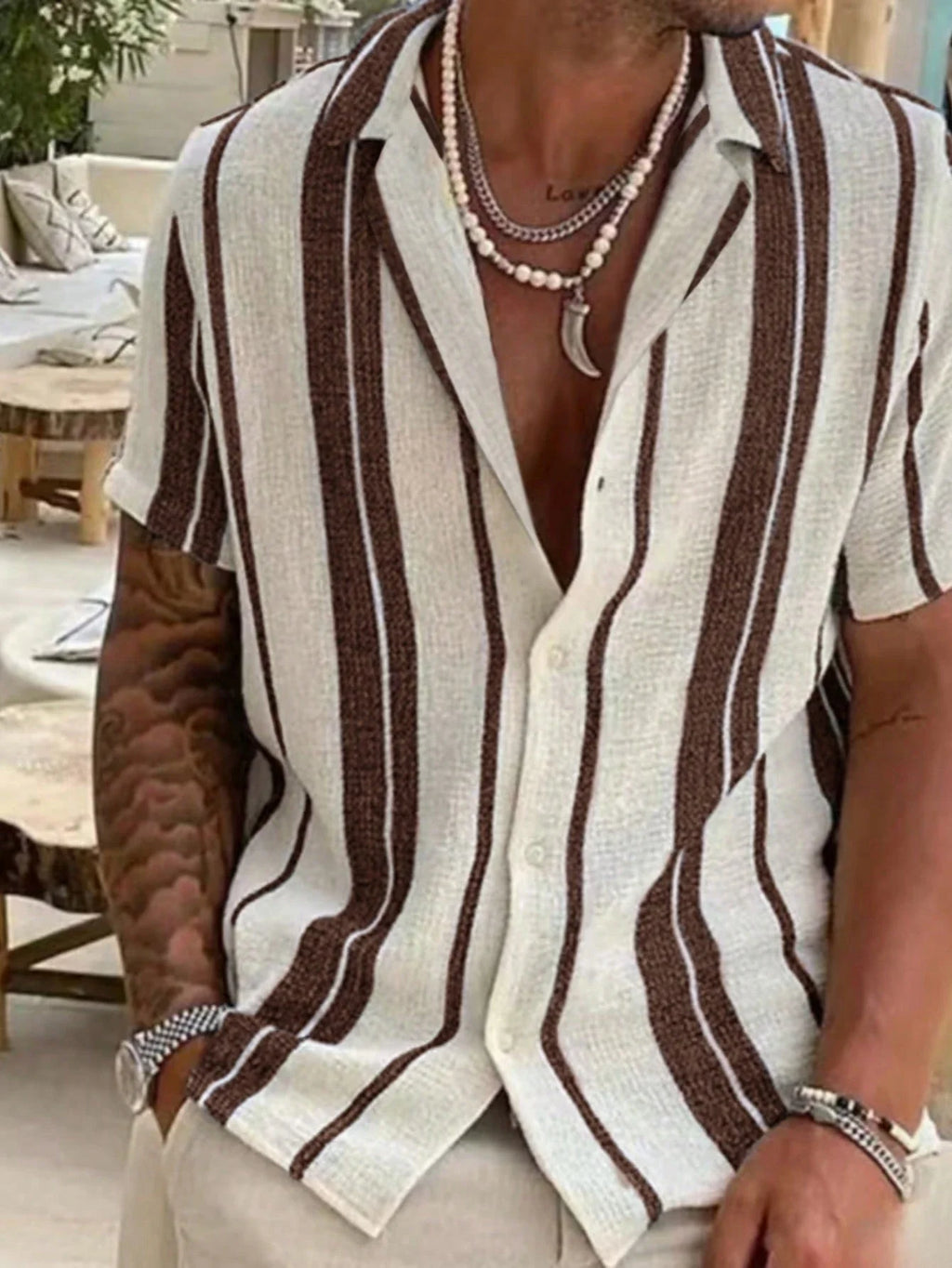 Men's Casual Relaxed Summer Beach Striped Colorblock Shirt