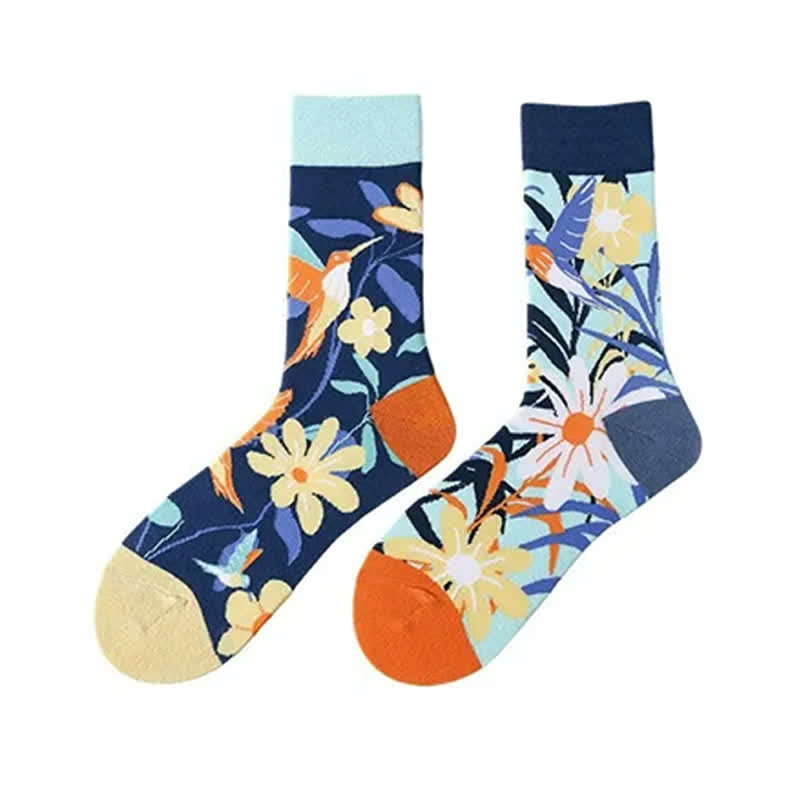 Plusock Floral Hummingbird Quarter Socks