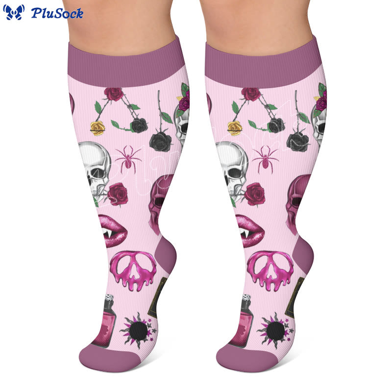 Plusock Plus Size Pink Skull Compression Socks