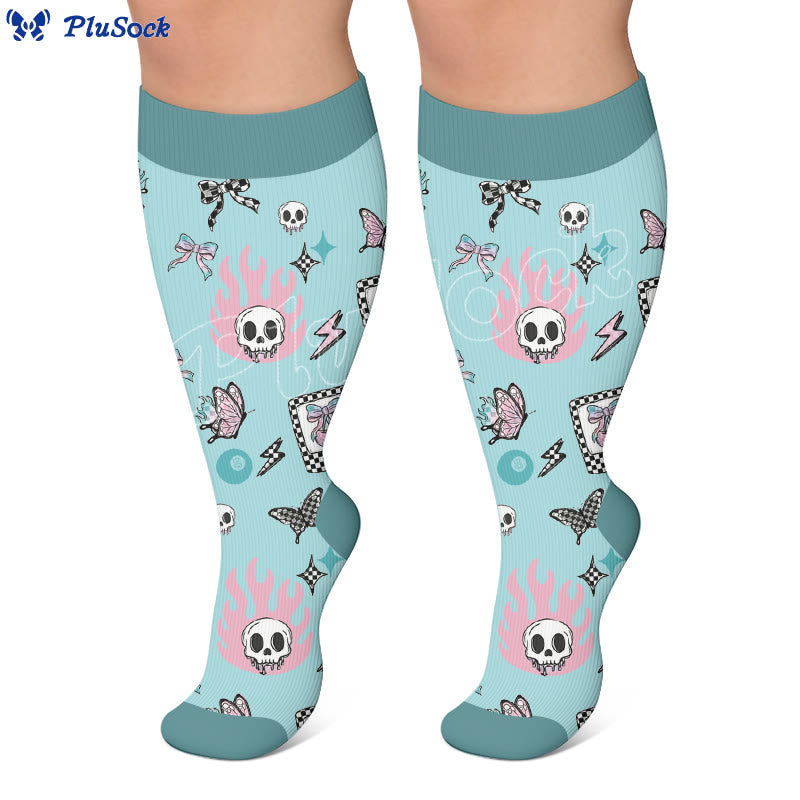 Plusock Plus Size Pink Skull Compression Socks