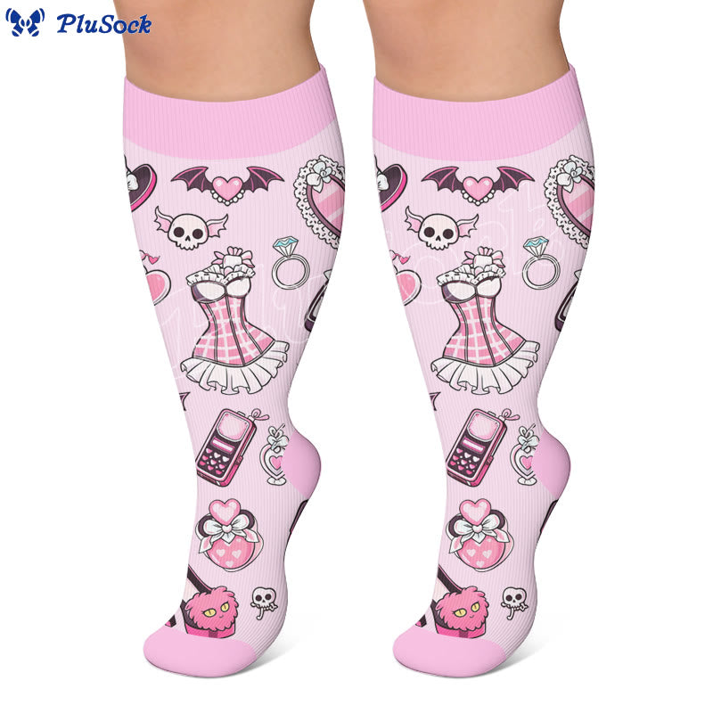 Plusock Plus Size Pink Skull Compression Socks