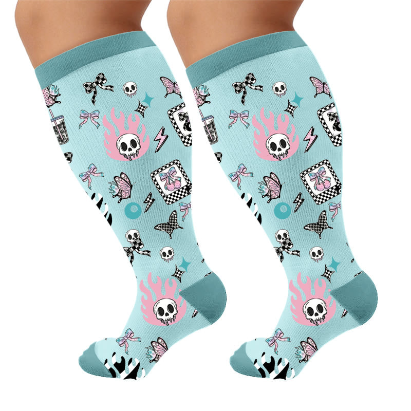 Plusock Plus Size Pink Skull Compression Socks