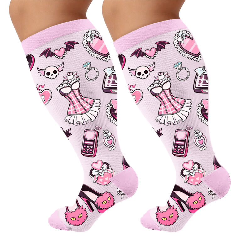 Plusock Plus Size Pink Skull Compression Socks