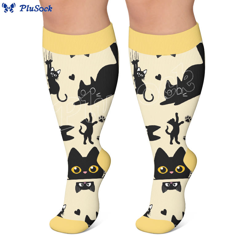 Plusock Plus Size Black Cat Compression Socks