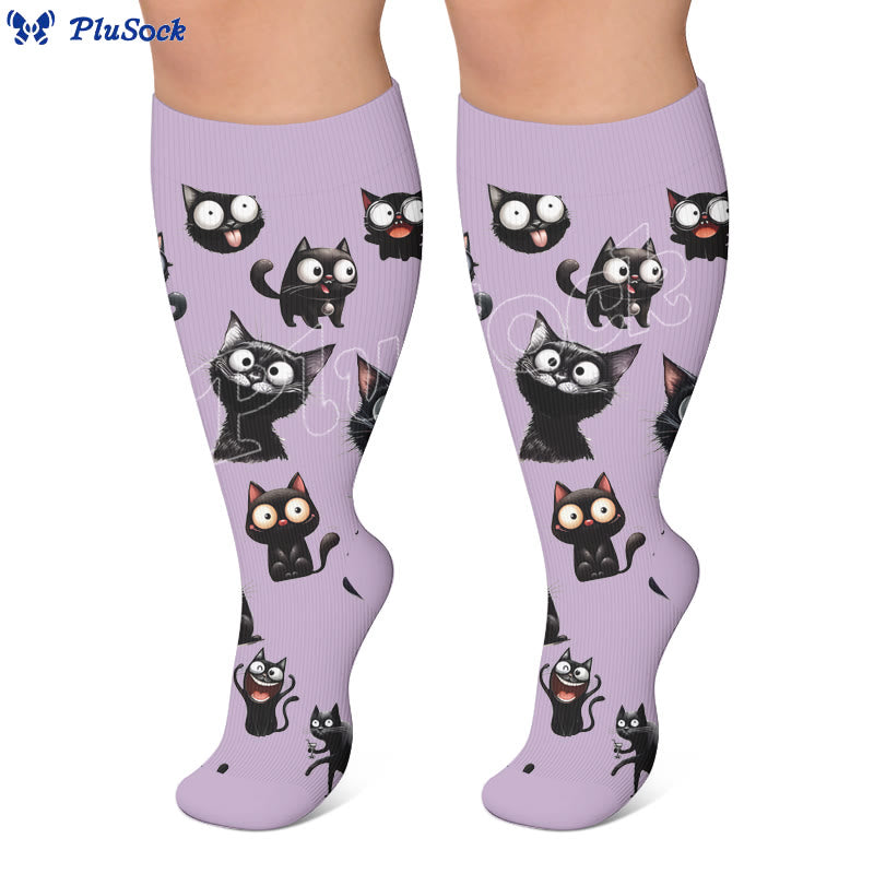 Plusock Plus Size Black Cat Compression Socks