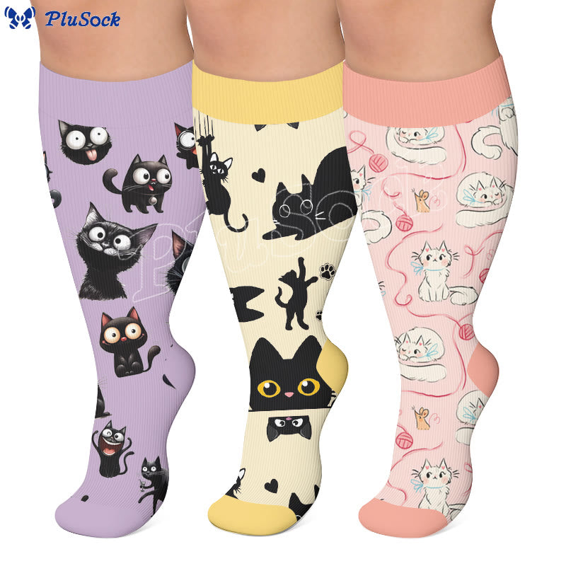 Plusock Plus Size Black Cat Compression Socks