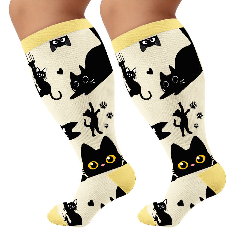 Plusock Plus Size Black Cat Compression Socks