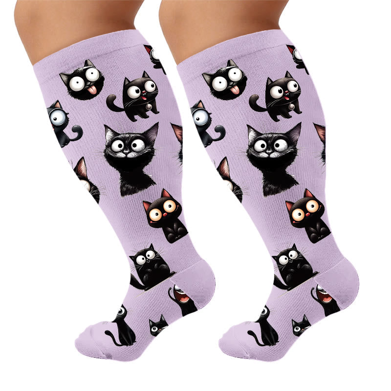 Plusock Plus Size Black Cat Compression Socks