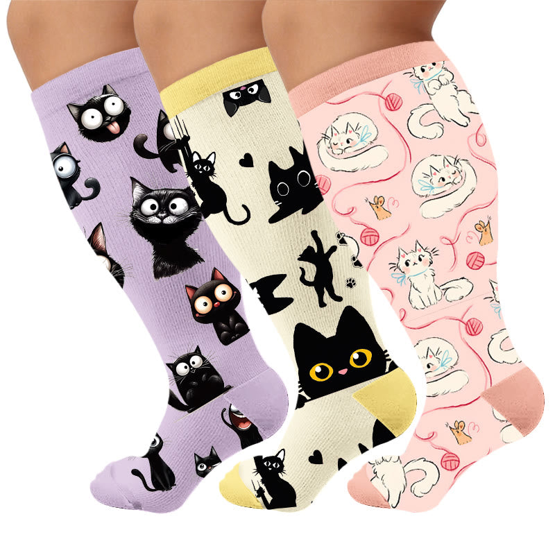 Plusock Plus Size Black Cat Compression Socks