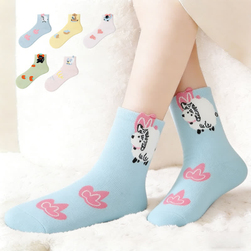 Plusock Cute Cartoon Quarter Socks(5 Pairs)