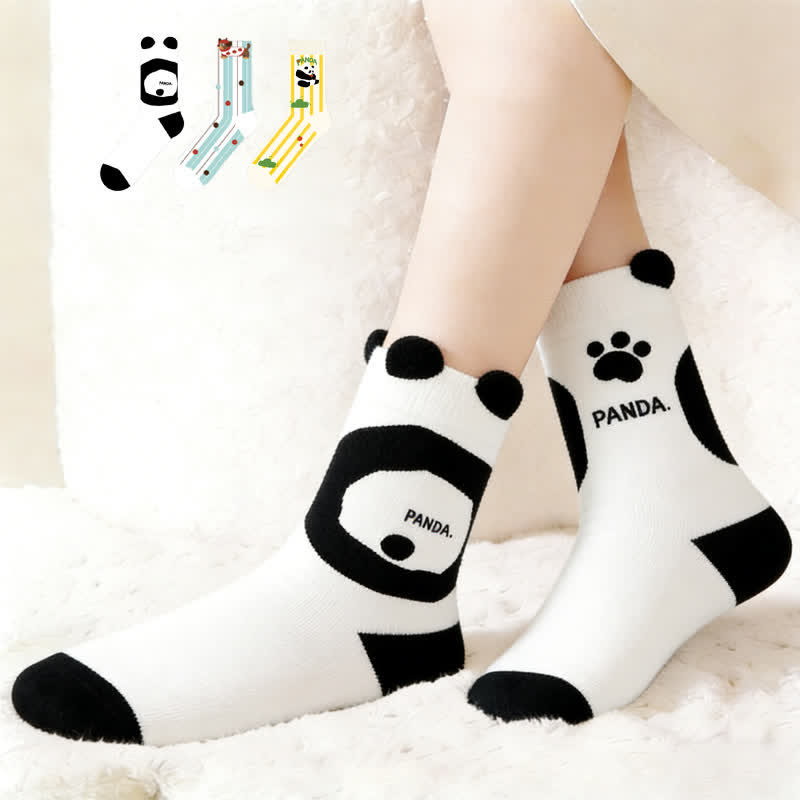 Plusock Cute Panda Cartoon Quarter Socks(3 Pairs)