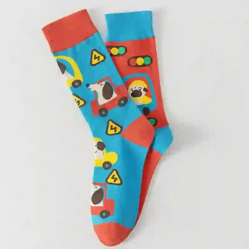 Plusock Colorful Cartoon Striped Quarter Socks(5 Pairs)