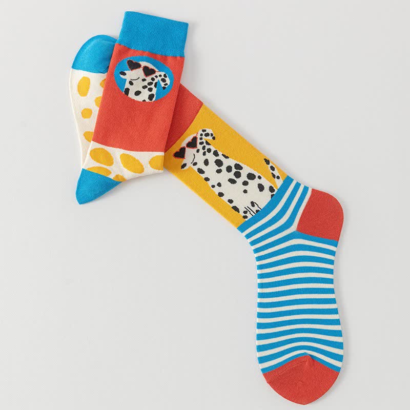 Plusock Colorful Cartoon Striped Quarter Socks(5 Pairs)