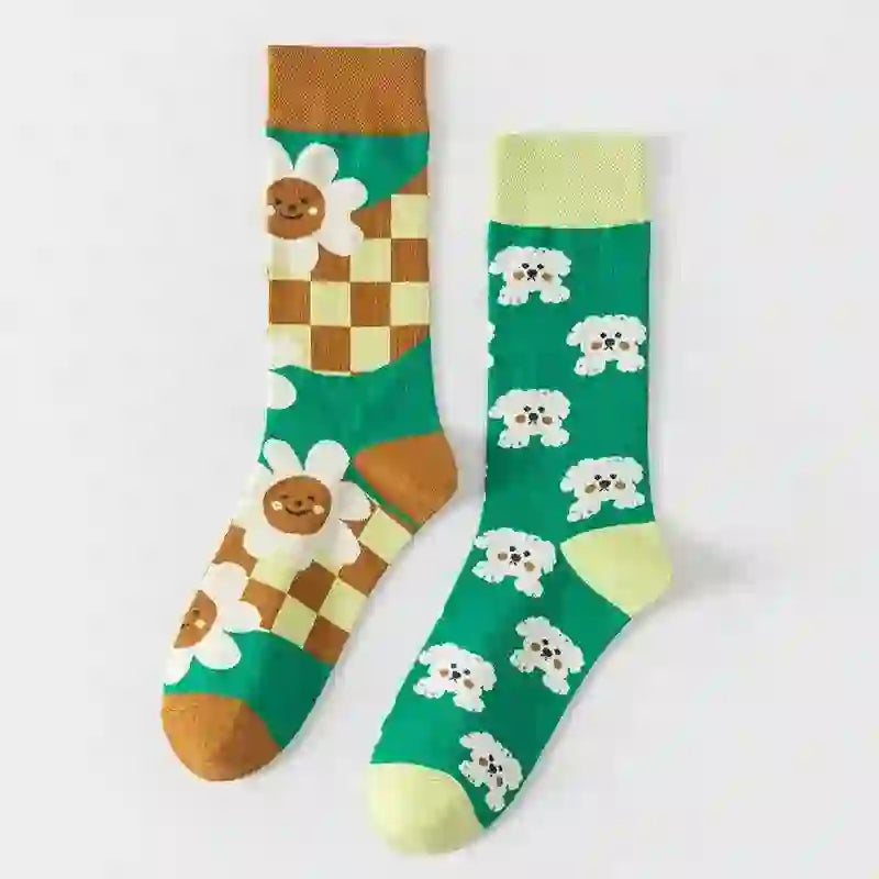 Plusock Colorful Cartoon Striped Quarter Socks(5 Pairs)