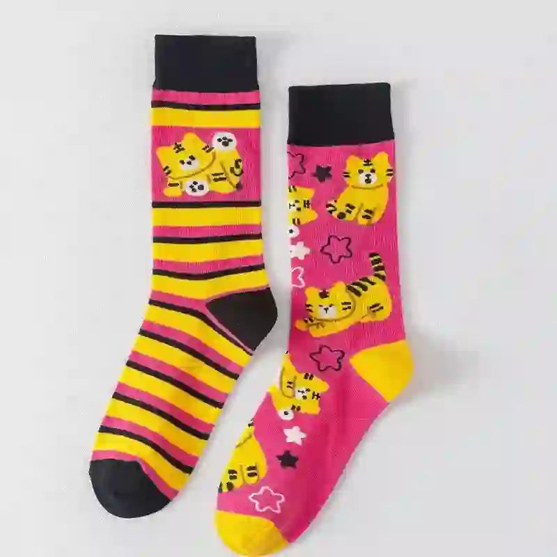 Plusock Colorful Cartoon Striped Quarter Socks(5 Pairs)