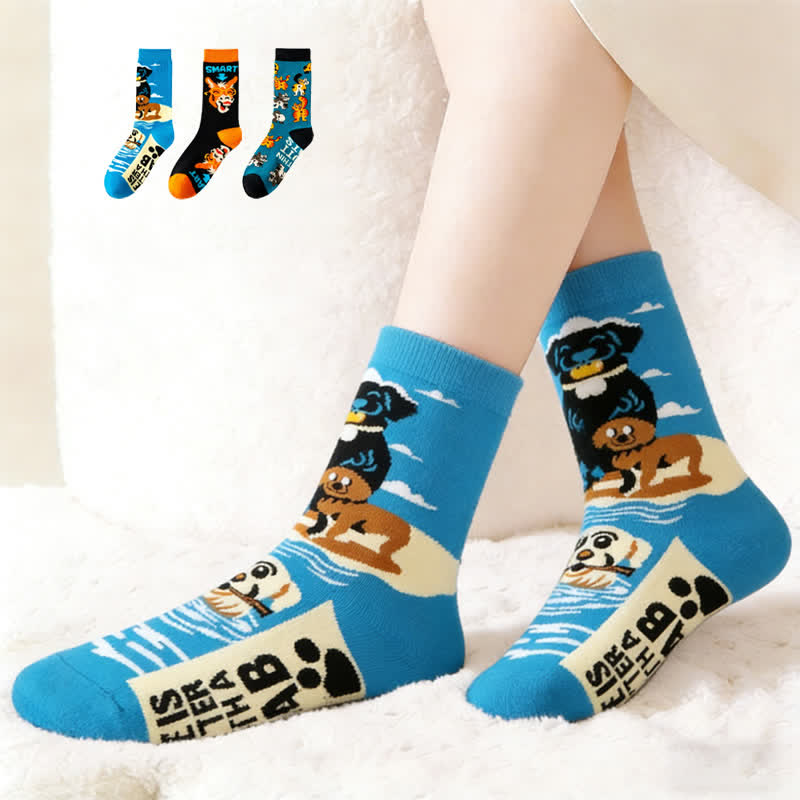 Plusock Funny Animal Pattern Quarter Socks(3 Pairs)