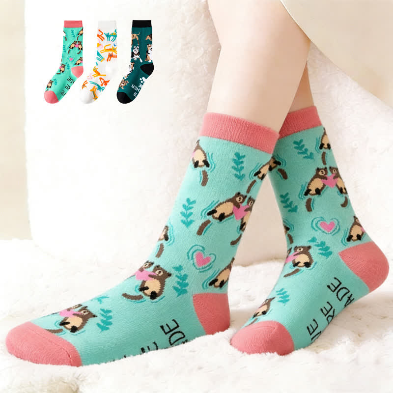 Plusock Cute Cartoon Animal Quarter Socks(3 Pairs)