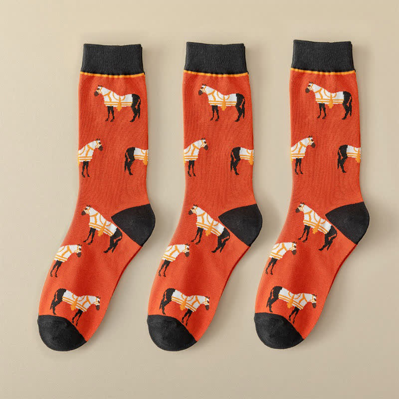 Plusock Cartoon Horse Quarter Socks(3 Pairs)
