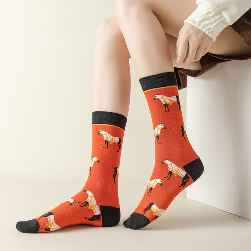Plusock Cartoon Horse Quarter Socks(3 Pairs)