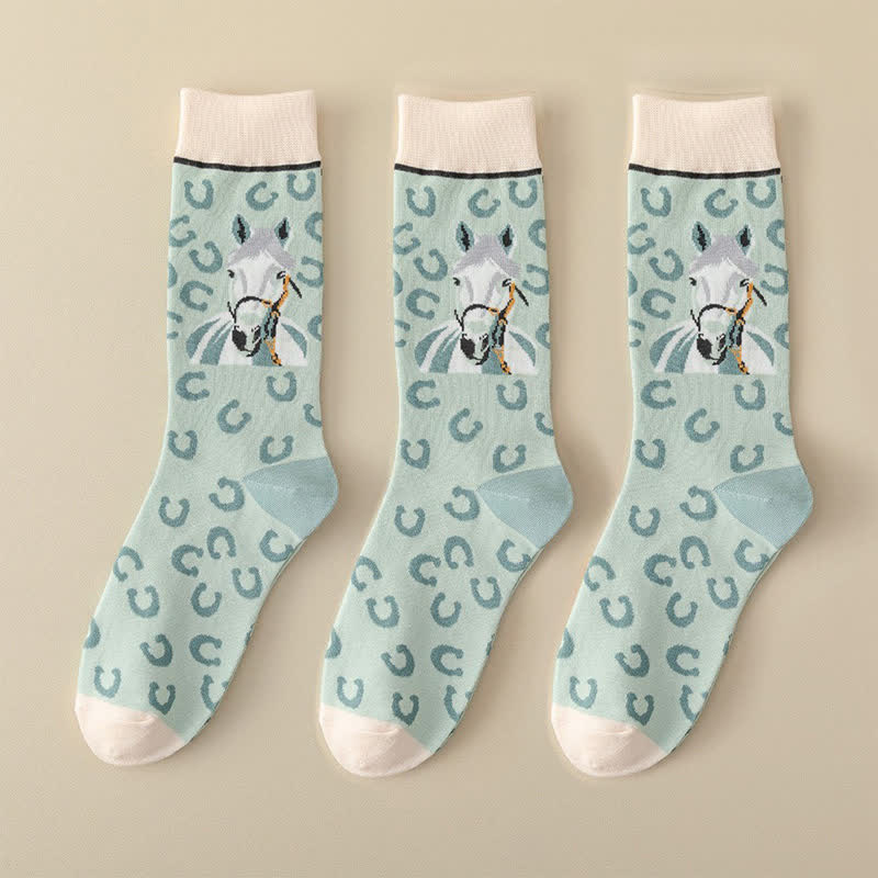 Plusock Cartoon Horse Quarter Socks(3 Pairs)