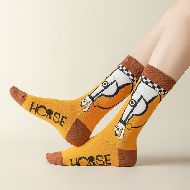 Plusock Cartoon Horse Quarter Socks(3 Pairs)