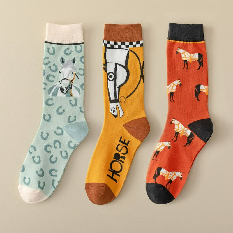 Plusock Cartoon Horse Quarter Socks(3 Pairs)