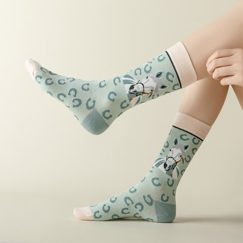 Plusock Cartoon Horse Quarter Socks(3 Pairs)