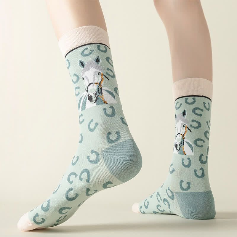 Plusock Cartoon Horse Quarter Socks(3 Pairs)