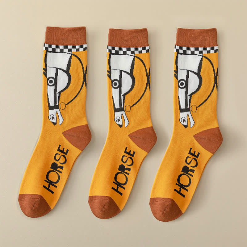 Plusock Cartoon Horse Quarter Socks(3 Pairs)