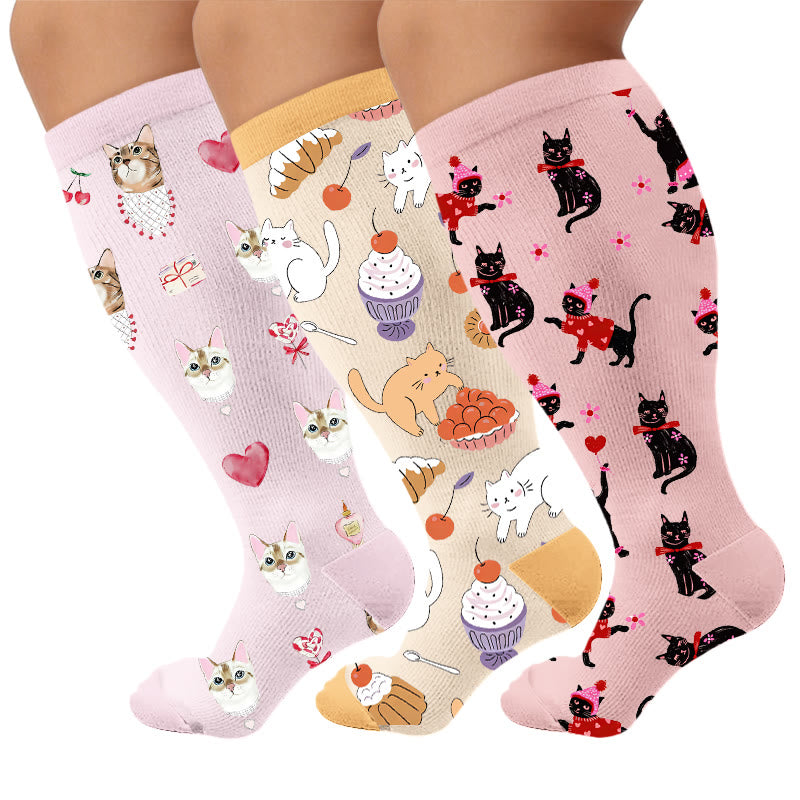 Plusock Plus Size Cat Paradise Compression Socks