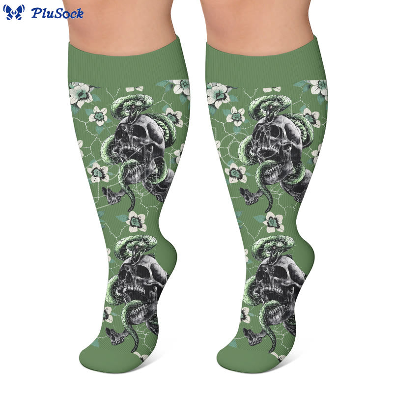 Plusock Plus Size Bones Flowers Compression Socks