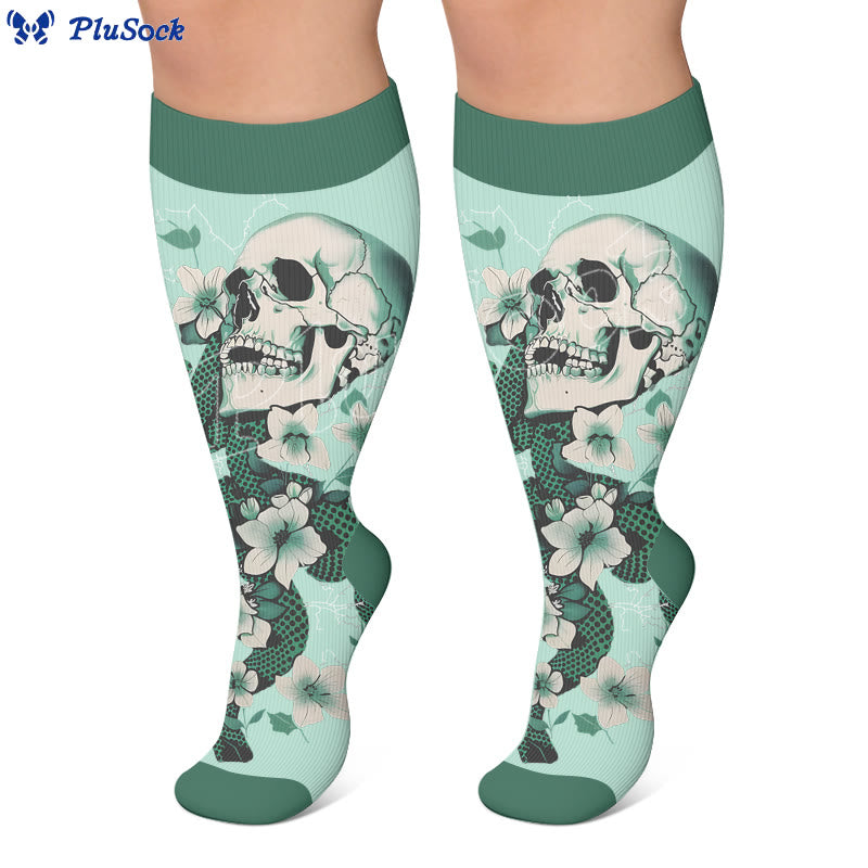 Plusock Plus Size Bones Flowers Compression Socks