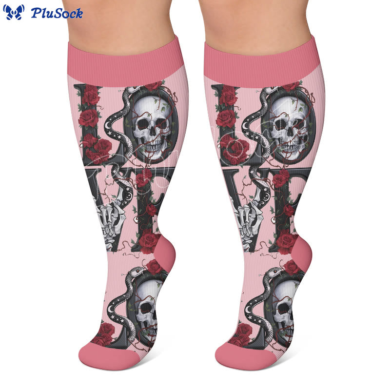 Plusock Plus Size Bones Flowers Compression Socks