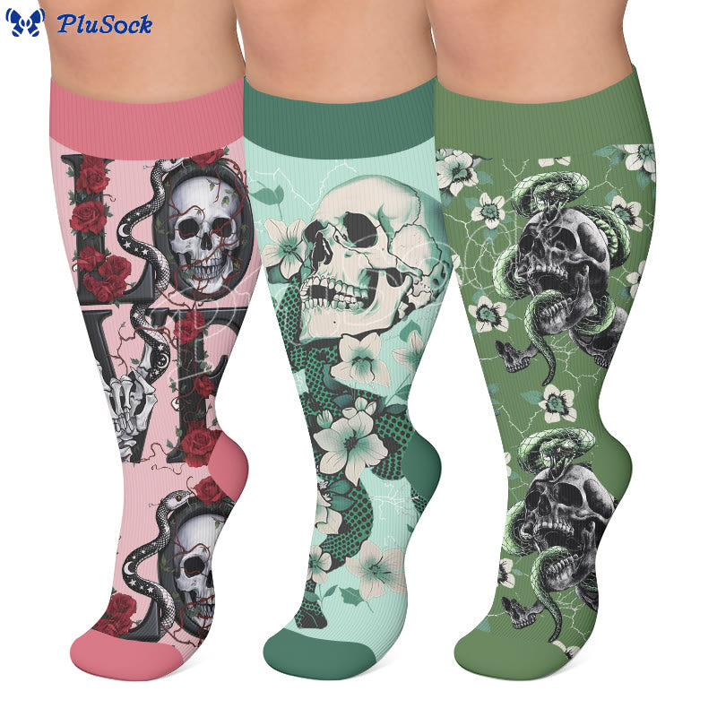 Plusock Plus Size Bones Flowers Compression Socks