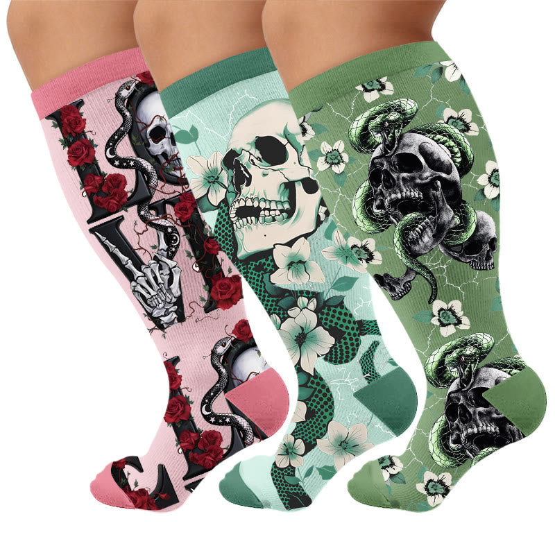 Plusock Plus Size Bones Flowers Compression Socks